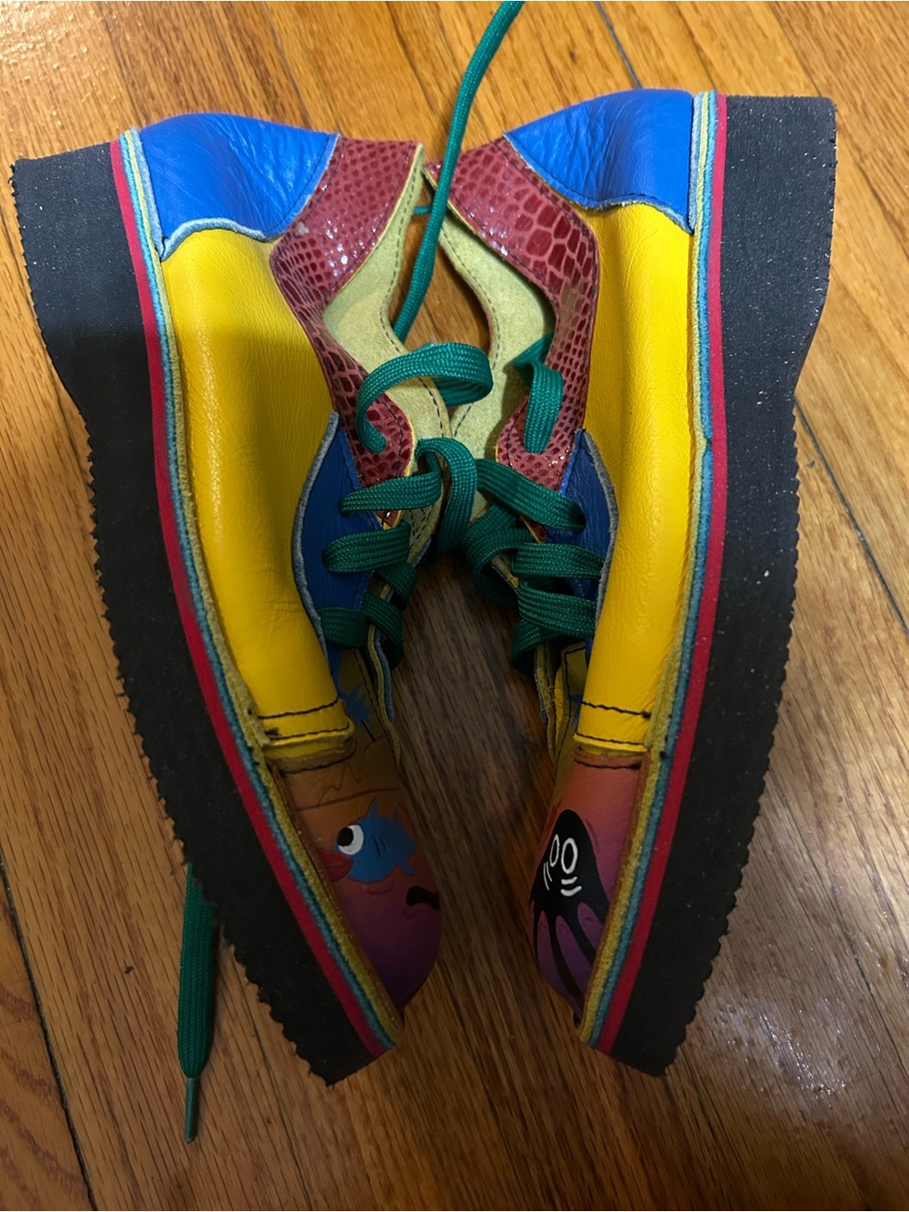 Soletech Hand Painted‎ Shoes Women's Size 7W Multicolor Leather Corky Lace-Up - Picture 4 of 9